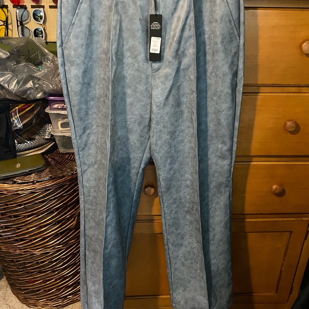 Fashion Nova Women’s Faux Leather lite Blue Dress Pants
